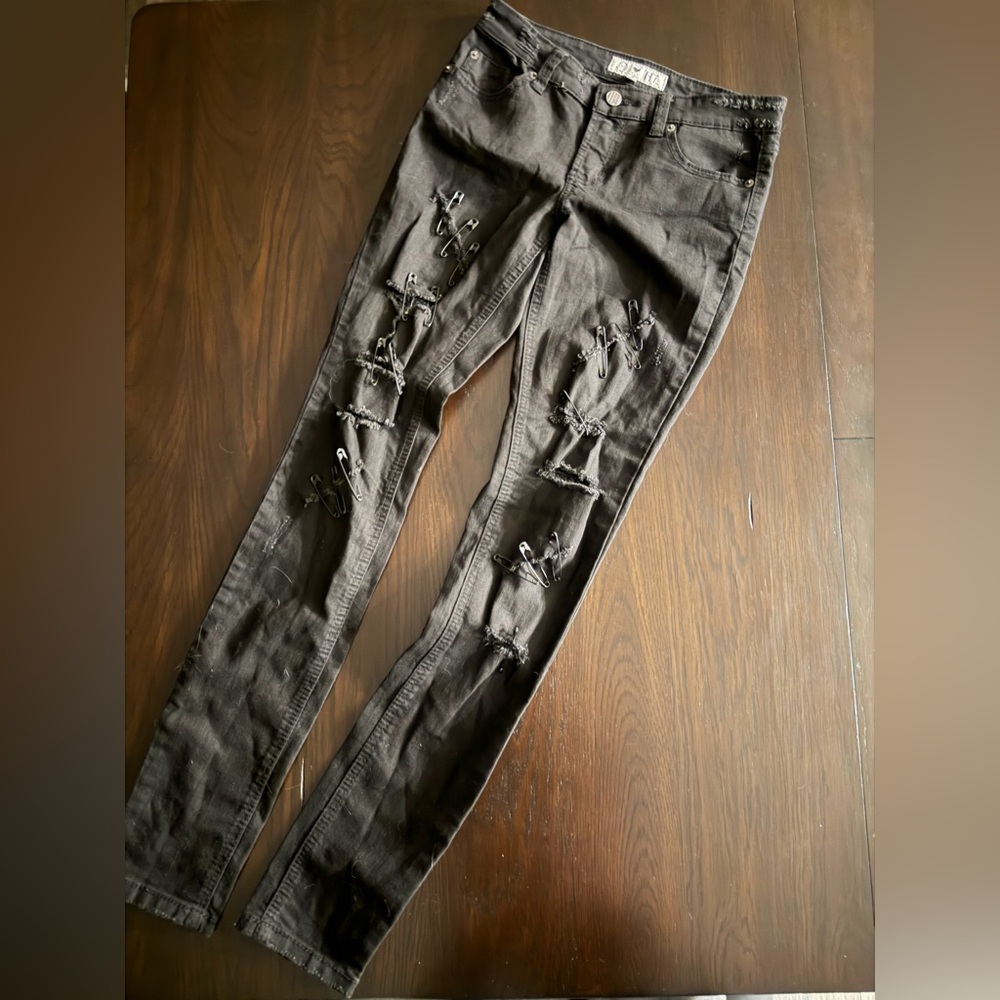 Hot Topic Black Distressed Denim Safety Pin